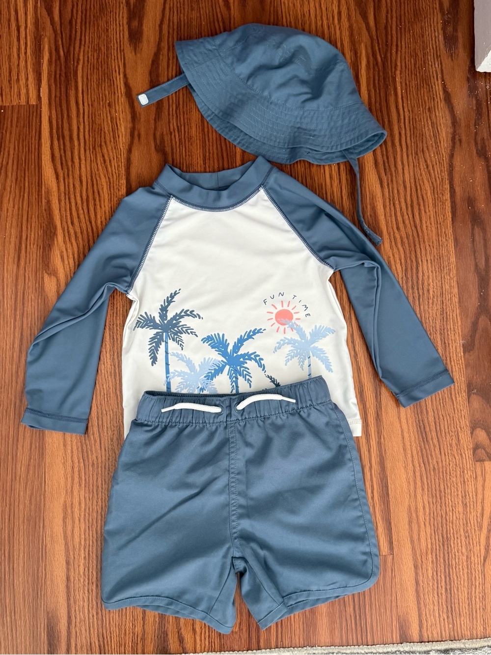 Baby boy Long Sleeve Rash Guard set- Blue Palm Print